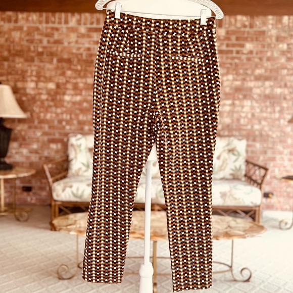 Maeve Anthro Checkered Pants Slim Ankle 8 Brown Black Knit Retro Mod Stretch - Picture 10 of 15